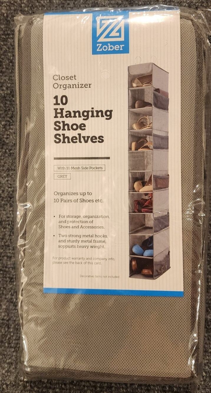ZOBER 10 Shelf Hanging Shoe Organizer Closet Storage ZO-NW203 Black White New